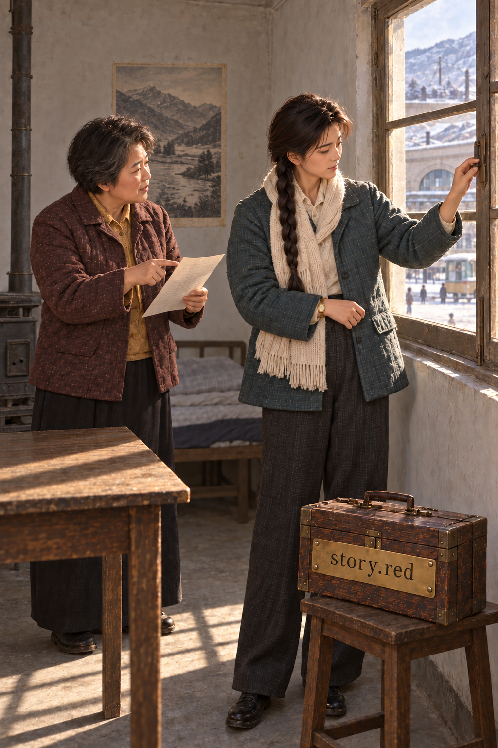เยว่ชิงตรวจกลอนหน้าต่างและเงื่อนไขห้องชั้นล่างกับซ่งเหม่ยอัน ก่อนตัดสินใจเช่าด้วยเงินที่กันไว้ของตน