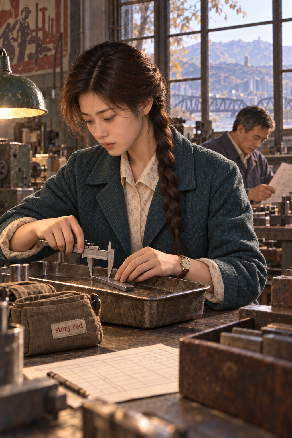 เยว่ชิงตรวจชิ้นงานของหน่วยตามแบบและบันทึกเฉพาะตำแหน่งที่วัดจริง